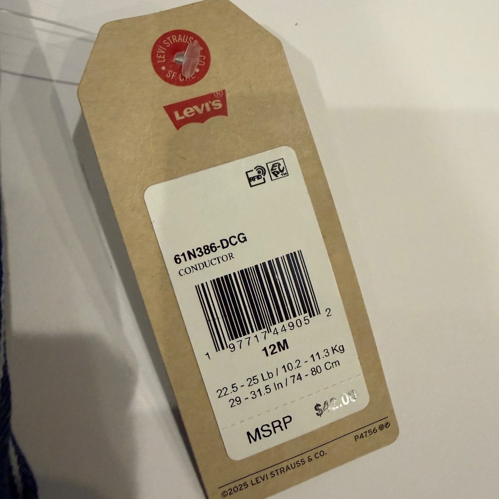 Levi's Baby Conductor Stripe Denim Overalls 12M NWT‎ Choo Choo Train - Picture 5 of 7